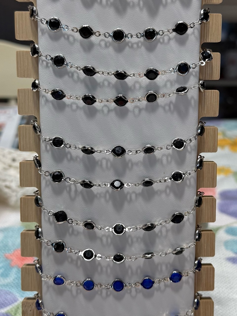 Hand Crafted Black and Blue Faceted Stone Chain Bracelets. Sold individually
